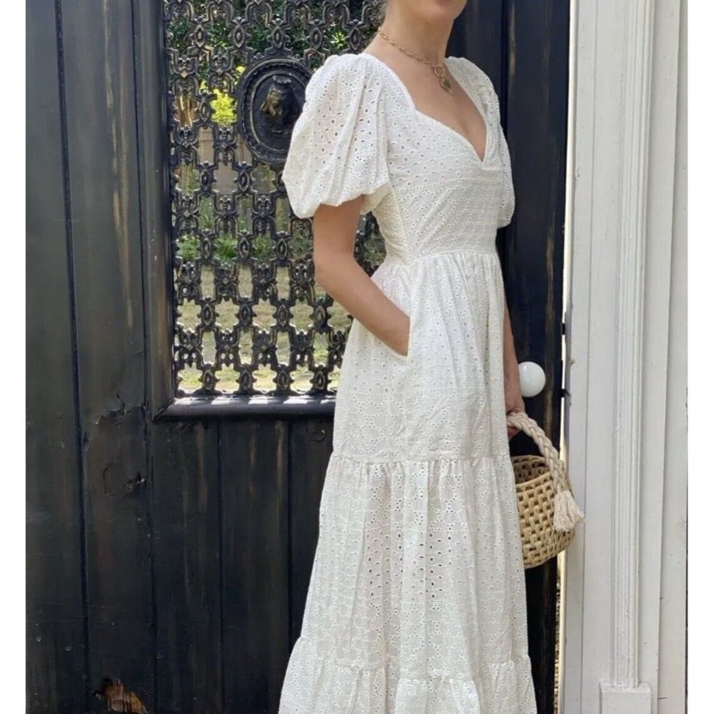 Mille Resort Maja Eyelet Maxi Puff Sleeve Dress